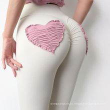 Novo design Sexy leggings garotas butt booty scrunch pernela treino branco forma de coração yoga calça